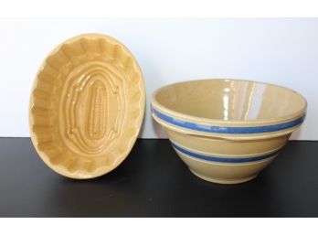 Set Of Yellowware Mold & Bowl