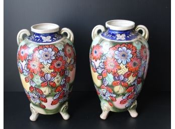 Pair Of Vintage Floral Asian Vases