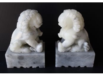Pair Of Soapstone Foo Dog Bookends