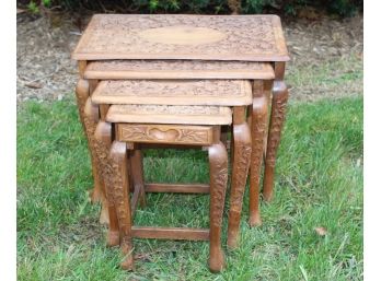 Set Of Asian Inspired Carved Nesting Tables