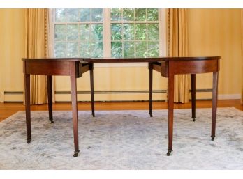Antique 19th Century English Hepplewhite Mahogany Dining Table On Casters