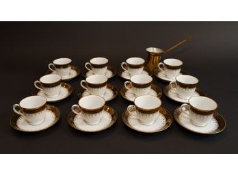 Set Of 12 Noritake Demitasse Service Cups And Saucers & Briki Coffee Maker