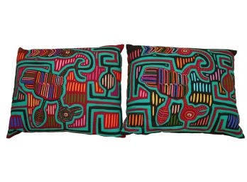 Traditional Panamanian Mola Art Pillows -A Pair