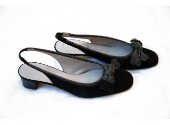 Salvatore Ferragamo Black Suede Slingback Shoes- Size 7.5