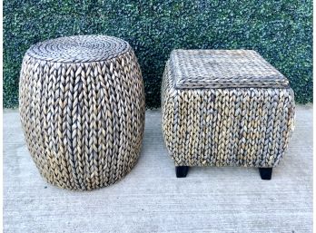Seagrass Woven Ottoman And Storage Stool