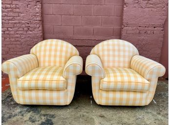 Pair Of Oversized Club Chairs With Rolled Arms