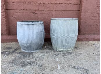 Two Galvanized Weathered Planters