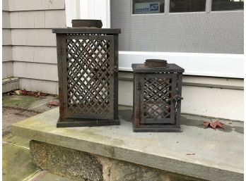 Two Rustic Metal Lanterns
