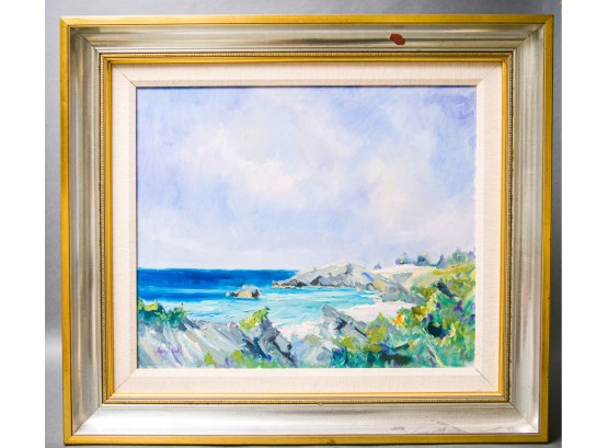 Framed Coast Line Oil Painting