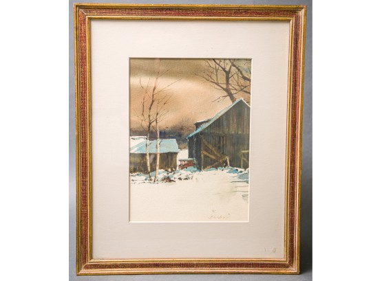 'Farm In Winter' New Hampshire Watercolor By Jeff A Neff