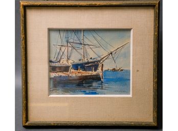 JA Neff Signed Watercolor Of Ship Mystic, CT