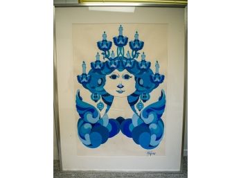 Framed Signed Lithograph By Bjorn Wiinblad 'Candle Lady'