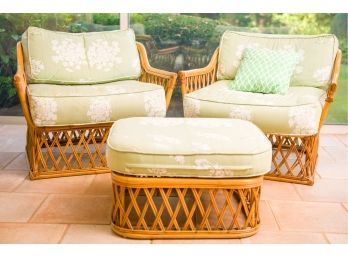 Two Rattan Chairs With Ottoman