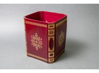 Red Leather Gold Embossed Wastebasket