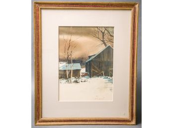 'Farm In Winter' New Hampshire Watercolor By Jeff A Neff