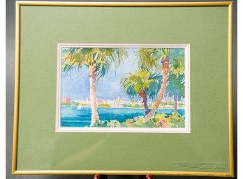Framed Watercolor Of Tropical House By Edith Berry