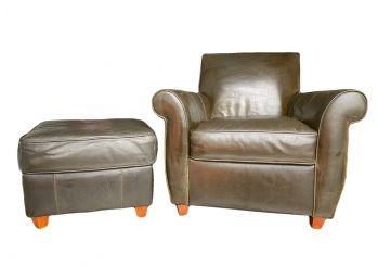 Bauhaus Leather Upholstered Roll Arm Club Chair And Matching Ottoman