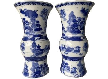 Blue And White Oriental Vases 12'H