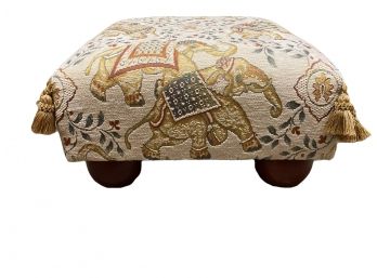 Ornamental Elephant Print Upholstered Ottoman / Footstool By Christman's Of Darien