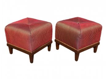Matching Pair Of Upholstered Footrest Stools