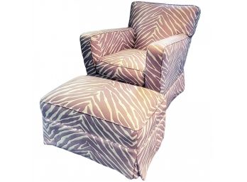 Purple And White Zebra Print Custom Upholstered Chair And Ottoman