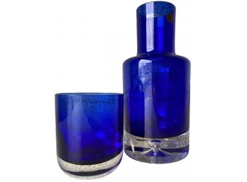 Krosno Cobalt Blue Glass Decanter And Drinking Glass