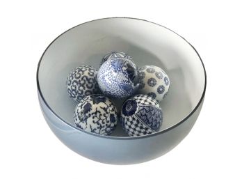 Blue And White Oriental Inspired Ceramic Decorative Orbs Display