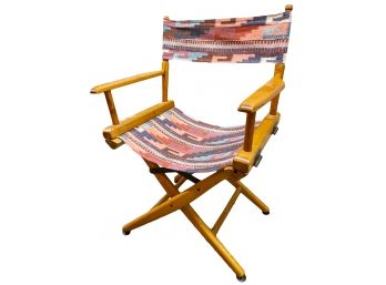 Vintage Folding Director's Chair With Aztec Print Wool Seat Cover