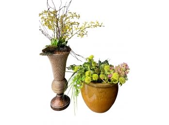 Pair Of Decorative Planter Pots With Arrangements