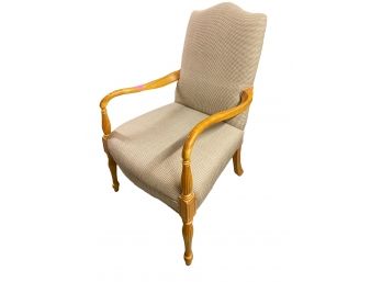 French Provincial Inspired Tan Gingham Check Upholstered Armchair By La-Z-Boy