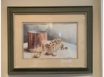 Watercolor Still Life Of Mushrooms, Signed And Dated