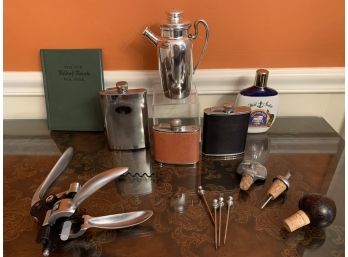 Barware Group Including Cocktail Shaker & Flasks