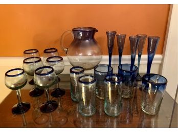 Handmade Blue Accent Glassware From Barcelona & Mexico