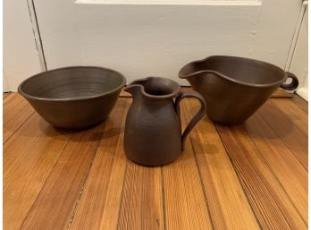 Batter Bowl, Mixing Bowl & Pitcher From Salt Bay Pottery, Maine