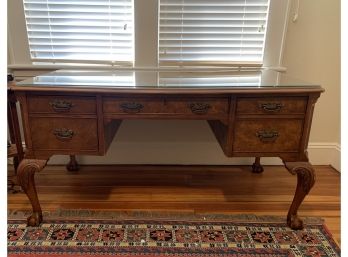 Nicely Designed Wood Desk With Glass Top