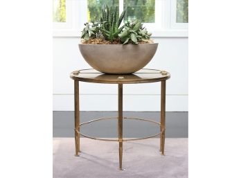 2 Piece French Antique, Gold Leaf And Mirror Demi-Lune Brass Accent Tables