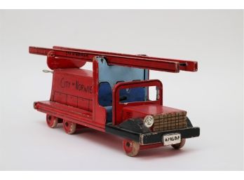 Antique Hand Crafted Red Wooden Fire Truck
