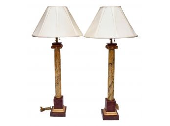 Vintage Wood Carved Lamps Set Of 2