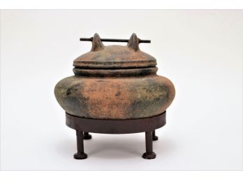 Antique Asian Terra Cotta Urn With Lid