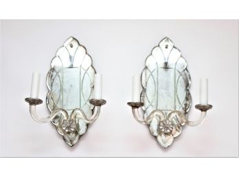 Pair Of Antique Mirror And Lucite Sconces