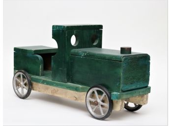 Antique Hand Crafted Green Wooden Toy Truck