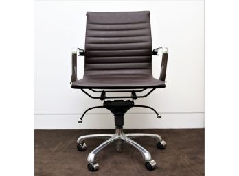 Chrome, Hydrolic Brown Faux Leather Desk Chair