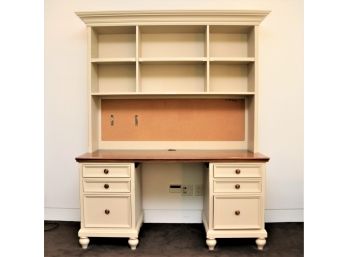 Maine Cottage Custom Made Wood Desk With Built In File Drawers & Matching Hutch