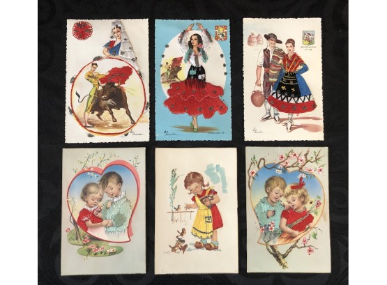 6 Vintage Embroidered Postcards (Spain)