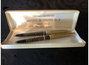 Vintage 14K Yellow Gold Arpege Chanel No. 5 Perfume Pen Set In Original Box