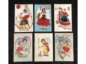 6 Vintage Embroidered Postcards (Spain)