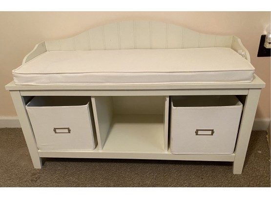 White Bench With Two Cubbie Pockets