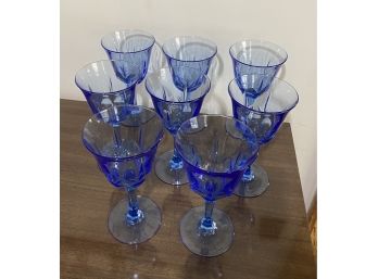 Eight Blue Glass Wine Glasses