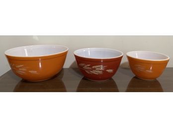 Three Wheat Pattern Pyrex Bowls