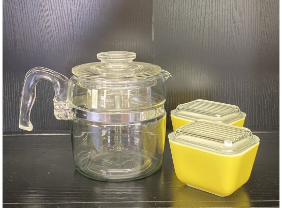 Pyrex Stove-Top Percolator & Small Refrigerator Containers